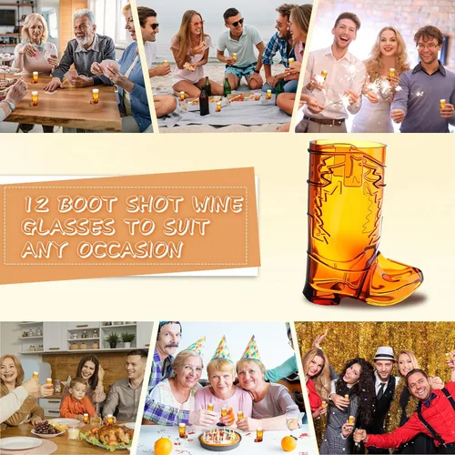 Vista 7 de SAIAOKJ Vasos de Chupito en Forma de Bota de Vaquero, 12 Piezas de 1 Onza Vasos de Chupito Mini de Plástico en Forma de Bota, Vasos de Plástico