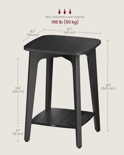 Vista 3 de VASAGLE Colección MAEZO - Mesa auxiliar, Mesa auxiliar pequeña de 2 niveles cuadrados, Mesita de noche con patas cónicas, Transiciones curvas