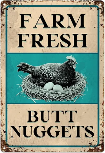 Vista 10 de Cartel de metal divertido de gallinero con texto en inglés "Beware Chicken Shit Everywhere" - Panel de pared para interiores y exteriores, retro