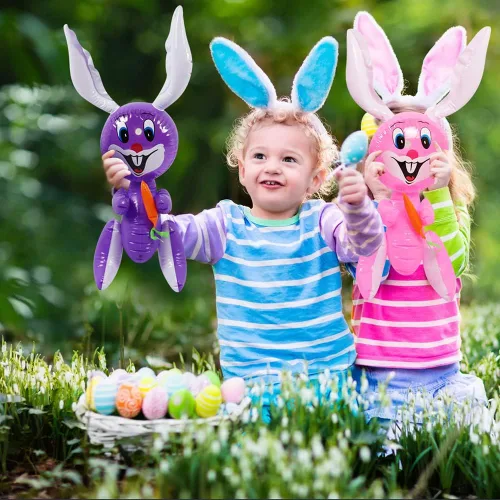 Vista 6 de ArtCreativity Conejito de Pascua inflable de 23 pulgadas con inflables de zanahoria, juego de 4 conejitos inflables, suministros de búsqueda
