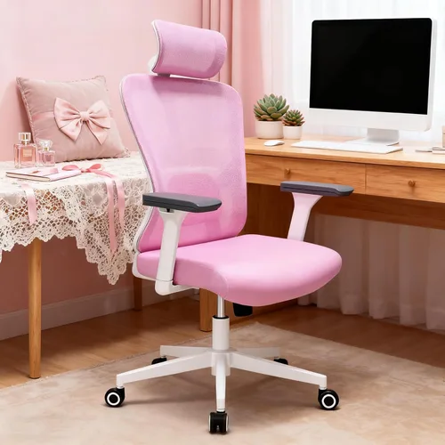 Vista 16 de Silla de oficina ergonómica, silla de escritorio de malla con reposacabezas ajustable y reposabrazos 2D, sillas de computadora con soporte lumbar