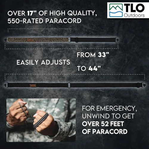 Vista 6 de TLO Outdoors Portafusil de Paracord – Portafusil Táctico de Rifle de 2 Puntos, Extra Ancho, Correa Ajustable con Enganches Giratorios para Rifle