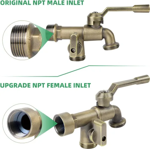 Vista 2 de Grifo doble para exteriores 2 en 1 de bronce, material de latón, montaje en pared, entrada y salida hembra NPT de 3/4 pulgadas, a prueba de heladas