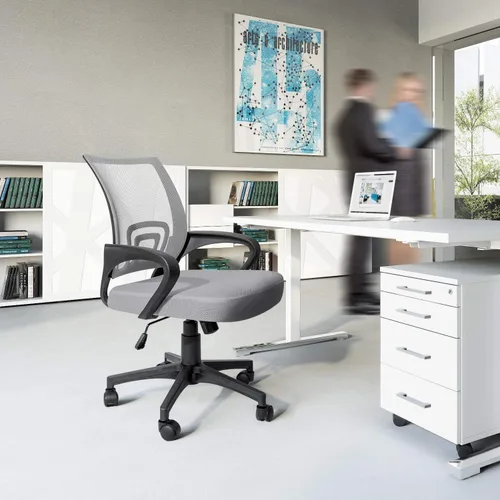 Vista 2 de Devoko - Silla de oficina, silla de malla giratoria con respaldo medio, ergonómico, altura de la silla de malla ajustable, soporte lumbar, silla
