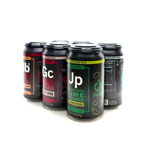 Spiceology Derek Wolf - Juego de 6 masajes para barbacoa con infusión de cerveza: ajo chile lager, jalapeño lima Pilsner, Sweet Carolina Blonde,