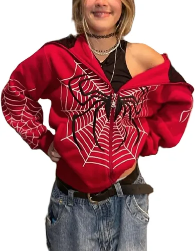 NIKDUCK Y2k - Sudadera con capucha y cremallera completa para mujer, sudadera gótica de gran tamaño, con diamantes de imitación, chaqueta gráfica de