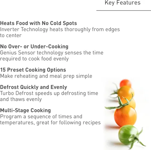 Vista 2 de Hornos microondas de encimera Panasonic, 0.9 pies cúbicos, 1000W, 15 ajustes de cocción automática, tecnología inversor para una cocción uniforme