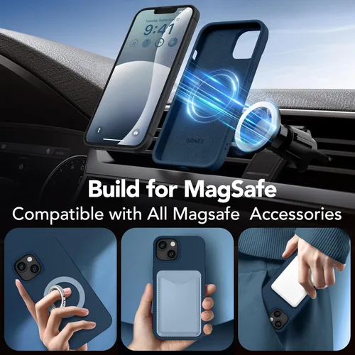 Vista 509 de GONEZ Funda magnética para iPhone 14, compatible con Magsafe, con protector de pantalla + protector de cámara, forro de microfibra antiarañazos