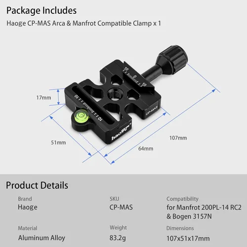 Vista 8 de Haoge CP-MAS Tornillo Perilla Adaptador Soporte para Liberación Rápida Placa QR Cámara Trípode Cabeza Esfera Monopod Cabeza Bola Ajuste Arca Swiss