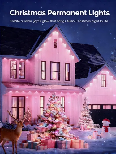 Vista 9 de 100 pies de luces exteriores permanentes para casa, iluminación inteligente RGB LED para aleros con aplicación y control remoto, luces navideñas
