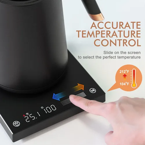 Vista 3 de TIMEMORE Hervidor eléctrico de cuello de cisne, tetera eléctrica con control de temperatura para café y té, 0.8 L, acero inoxidable, hervidor