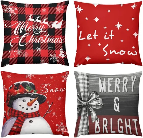Vista 20 de Juego de 4 fundas de almohada decorativas de árbol de Navidad con estampado de ambos lados, 16 x 16 pulgadas, fundas de almohada de bosque