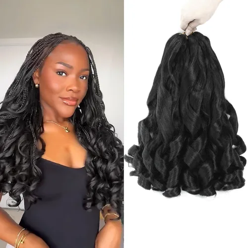 Cabello trenzado francés de 12 pulgadas, 1B, suelto, ondulado, preestirado, para mujeres negras, extensiones de cabello con trenzas de ganchillo (7