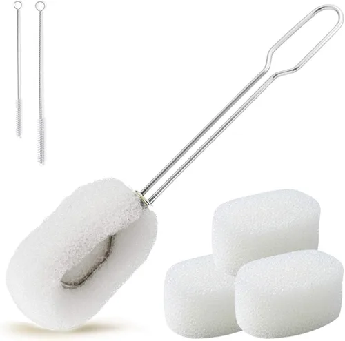 Alink - Juego de 6 cepillos de esponja para botella con asa, sin arañazos, lavado para gases de vino/whisky, biberones de bebé, vasos con 3