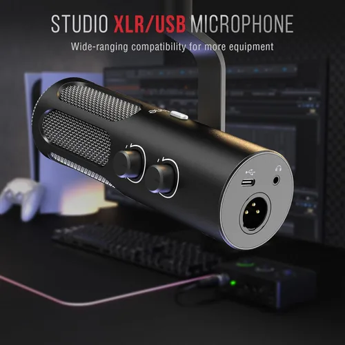 Vista 2 de FIFINE XLR/USB Micrófono dinámico para podcast de transmisión, micrófono XLR de estudio, micrófono para PC todo en metal con botón de silencio