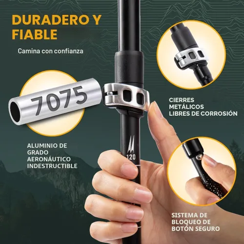 Vista 3 de Bastones de senderismo plegables de alta calidad de la marca estadounidense, bastones de senderismo ajustables y ligeros hechos de aluminio