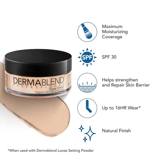 Vista 3 de Dermablend Cover Crème - Base de maquillaje de cobertura completa, corrector de crema hidratante para ojeras e imperfecciones, cobertura máxima