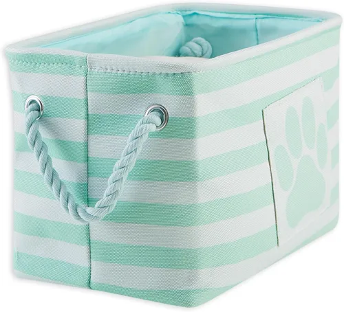 Bone Dry - Cesta de almacenamiento para mascotas, diseño de parche de pata rayado, aguamarina, rectángulo pequeño