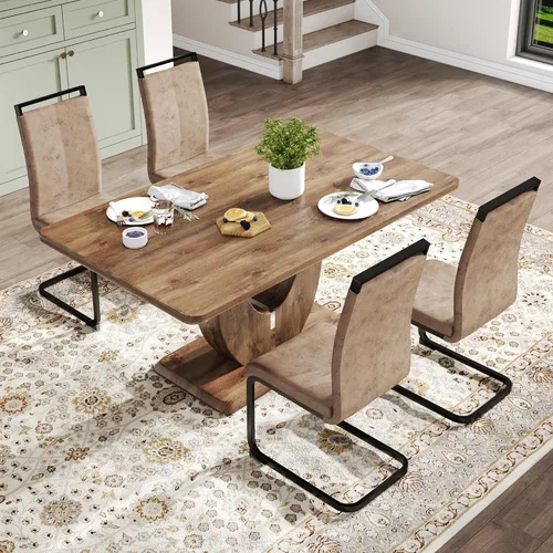 Vista 122 de JUFU Juego de mesa de comedor moderno para 4, juego de mesa de cocina rectangular de 63 pulgadas con mesa de mármol sintético y 4 sillas tapizadas