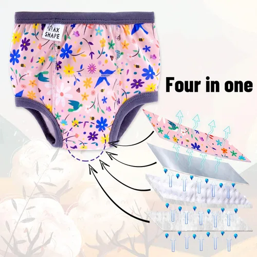 Vista 4 de Max Shape 6 paquetes de ropa interior de entrenamiento para niñas con capa absorbente de cena, pantalones reutilizables de entrenamiento