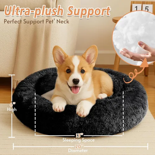 Vista 55 de JOLLYVOGUE Cama Calmante para Perros Pequeños - Cama para Perros Pequeños en Forma de Dona Lavable de 23 Pulgadas para Gatitos y Cachorros, Camas