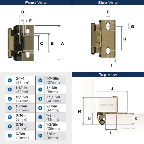 Vista 4 de Amerock BPR7540BB Bisagra de gabinete 1/2 pulg (13 mm) superpuesta de cierre automático de envoltura completa de latón pulido para puerta