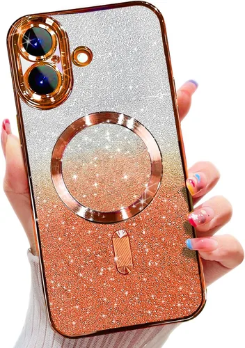 Vista 50 de Misscase Funda magnética compatible con iPhone 14 con purpurina y protector de lente de cámara, protección completa, compatible con MagSafe