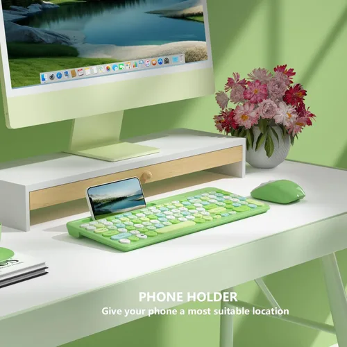 Vista 3 de Combo de teclado y mouse inalámbrico retro, teclado USB de tamaño completo con teclas redondas, 2.4GHz inalámbrico para escritorio, laptop