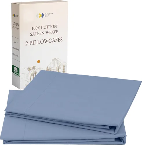 Vista 11 de California Design Den Juego de 2 fundas de almohada estándar tamaño Queen - 100% algodón, juego de 2 fundas de satén suave, se adapta a almohadas
