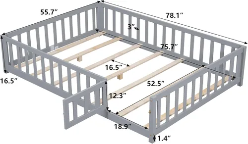 Vista 3 de Cama de plataforma tapizada de terciopelo tamaño Queen con cabecera con patrón de flores, marco de cama de madera para dormitorio con soporte