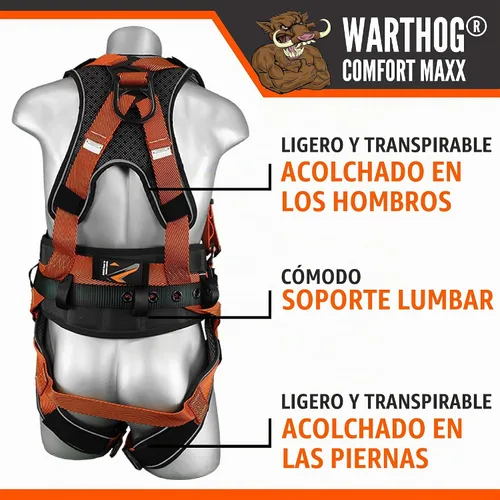 Vista 4 de Malta Dynamics Warthog Comfort MAXX - Arnés de seguridad para construcción – Equipo de protección contra caídas con cinturón removible y soporte