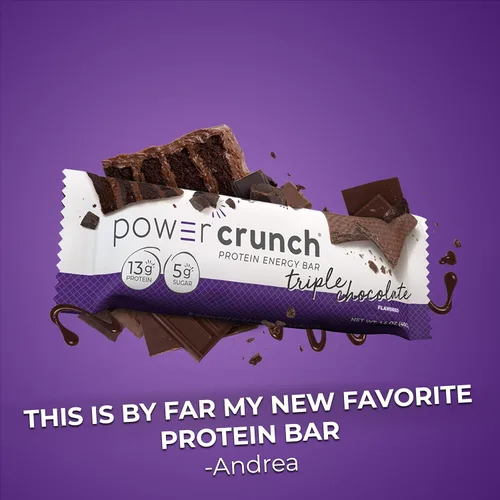 Vista 6 de Barritas de gofre de proteína Power Crunch, snacks altos en proteínas con delicioso sabor, triple chocolate, 1,4 onzas (12 unidades)