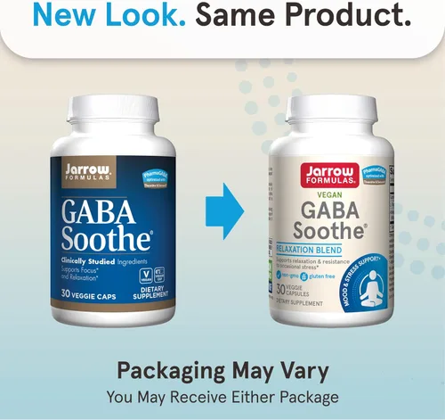 Vista 2 de Jarrow Formulas GABA Soothe, suplemento dietético de 3 ingredientes para relajación y estrés ocasional, 30 cápsulas vegetales, suministro para 30