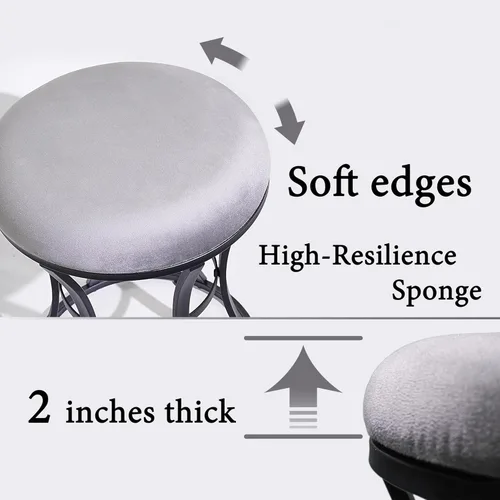 Vista 5 de Taburete de tocador, taburetes grises para sala de maquillaje, taburete otomano redondo, reposapiés de terciopelo para baño, dormitorio, muebles