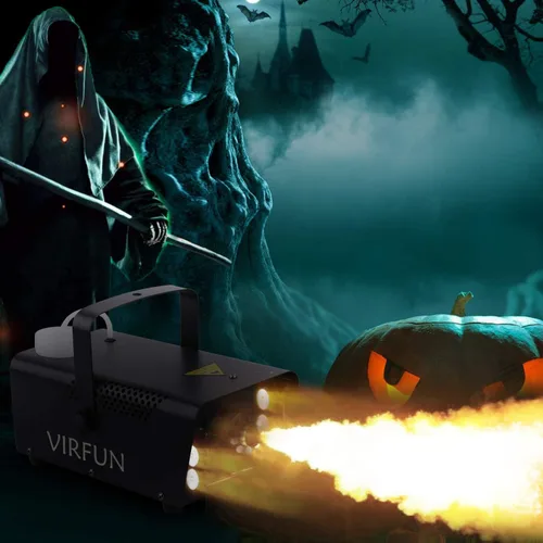 Vista 5 de Máquina de niebla, 6 luces LED con efecto de 12 colores, máquina de humo de VIRFUN con control remoto inalámbrico y con cable para fiestas