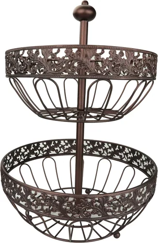 Vista 2 de ROSYLINE Cesta de frutas de 2 niveles, frutero, cocina multiusos y sala de estar, cesta de frutas y verduras (oro bronce)