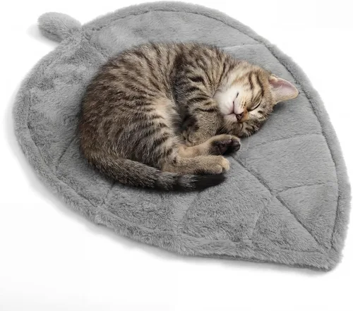Warming - Tapete de cama para gatos con forma de hojas, almohadilla de Gris