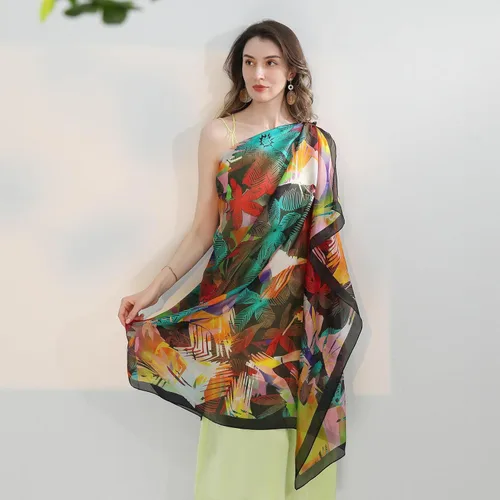 Vista 3 de Xinmurffy 100% Mulberry Satin Silk Travel Scarf Large Women Floral Shawl Oversize Soft Wraps For Evening Dresses