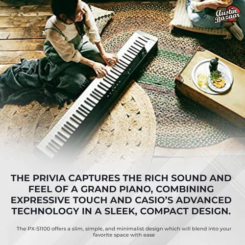 Vista 5 de Casio PX-S1100 Privia - Piano digital - Paquete negro con soporte de muebles CS-68, sistema de tres pedales SP-34, banco de muebles, libro