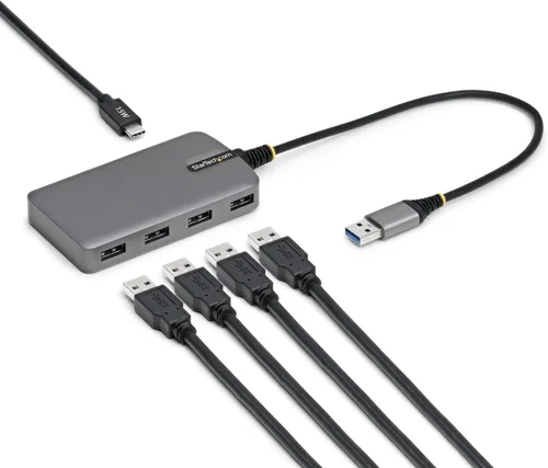 StarTech.com Hub USB-A de 4 puertos, transferencia de datos de 5 Gbps, divisor USB de 5 Gbps alimentado por bus, extensor de puertos tipo A 4X para