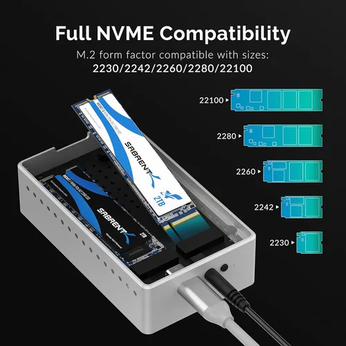 Vista 7 de SABRENT Estación de acoplamiento dual USB tipo C sin herramientas para SSD PCIe NVMe M.2 con función de clonación sin conexión (EC-SSD2)