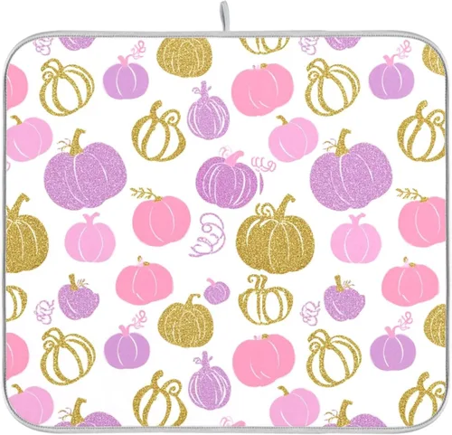 Vista 14 de Tapete de secado de platos con hojas verdes para encimera de cocina, planta de hierba, tapetes de secado blancos, super absorbentes, reversibles