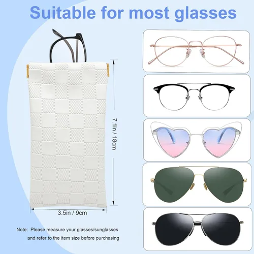 Vista 2 de Estuche para lentes de sol suaves para mujer, 4 piezas, portátil, con parte superior apretable, a cuadros