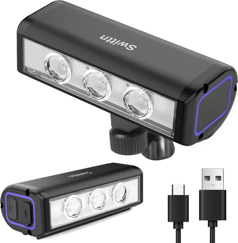 Vista 2 de Luces de bicicleta superbrillantes de 1500 lúmenes, tiempo de funcionamiento de más de 10 horas, luces de bicicleta recargables USB-C delanteras
