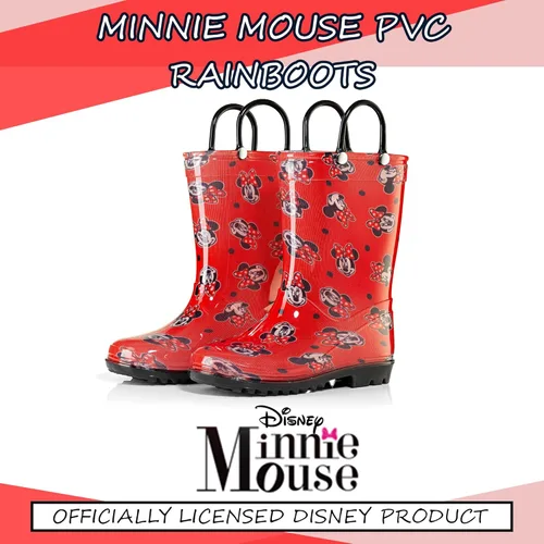 Vista 2 de Disney Minnie Mouse Girls' Waterproof PVC Rain Boots with Easy-On Handles Toddler & Little Kid Sizes