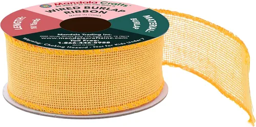 Vista 126 de Mandala Crafts Cinta de arpillera amarilla con alambre para corona, cinta de arpillera amarilla de yute natural rústico de 2 pulgadas de ancho, 10