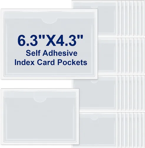 Vista 11 de Paquete de 30 bolsillos autoadhesivos para tarjetas de índice, con apertura superior, tarjetero ideal para organizar y proteger tus tarjetas