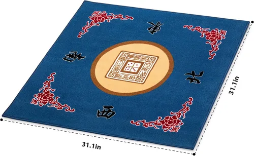 Vista 4 de Funda de mesa para jugar al Mahjong, póquer o cualquier otro juego de cartas, 30.8 x 30.8 pulgadas, Azul