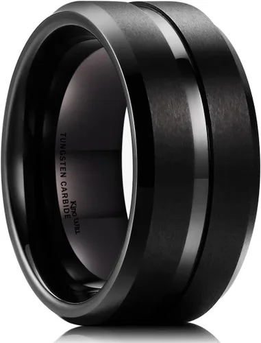 King Will - Anillo de boda clásico de carburo de tungsteno de 516depulgada, con centro ranurado y ajuste cómodo para hombre, negro, plateado,