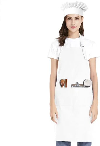 Vista 14 de TopTie Juego de delantal ajustable de lona de algodón y sombrero de chef para hombres y mujeres